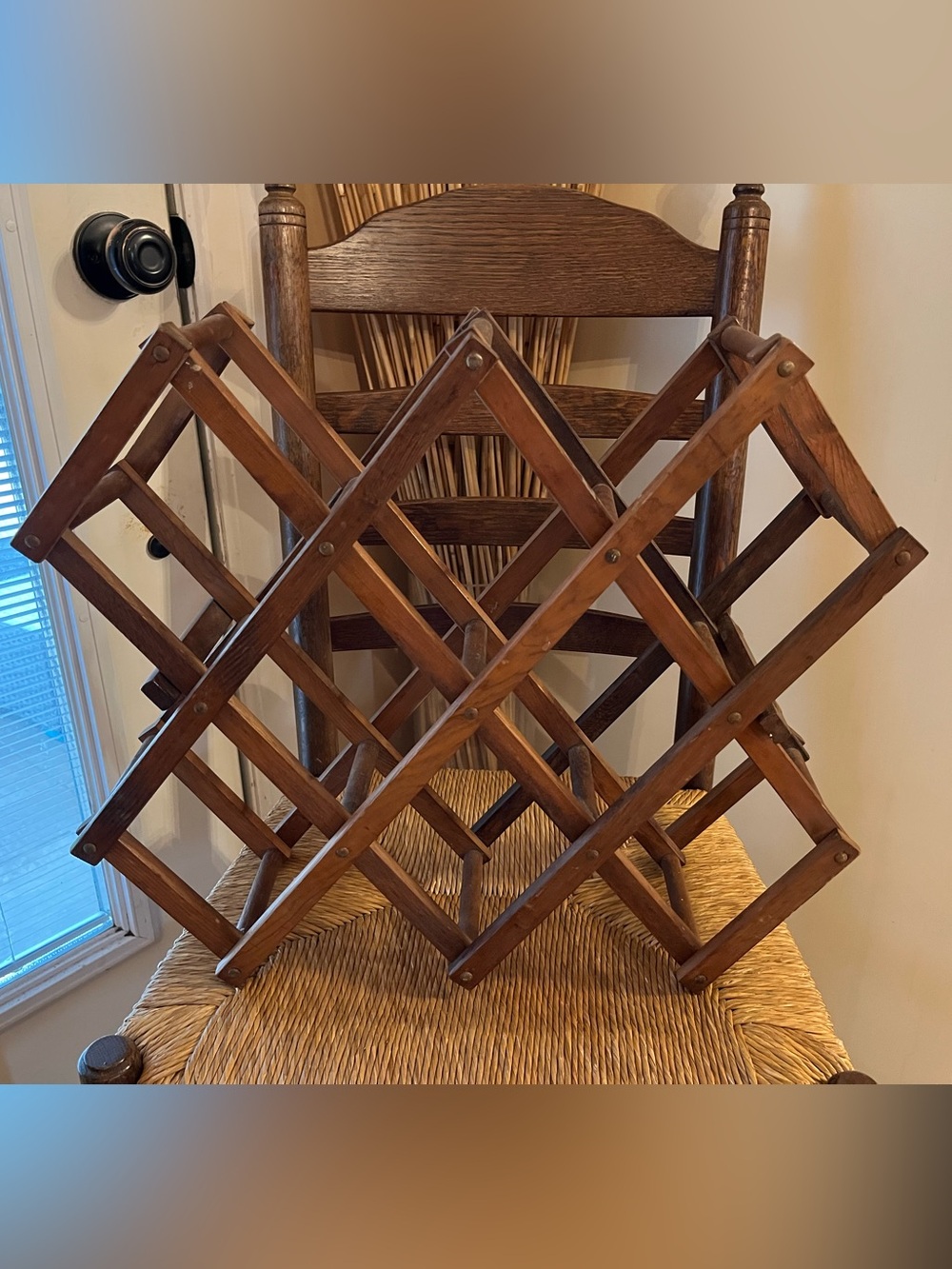 Vintage Mid Century Modern Wooden Accordion Folding Wine Rack